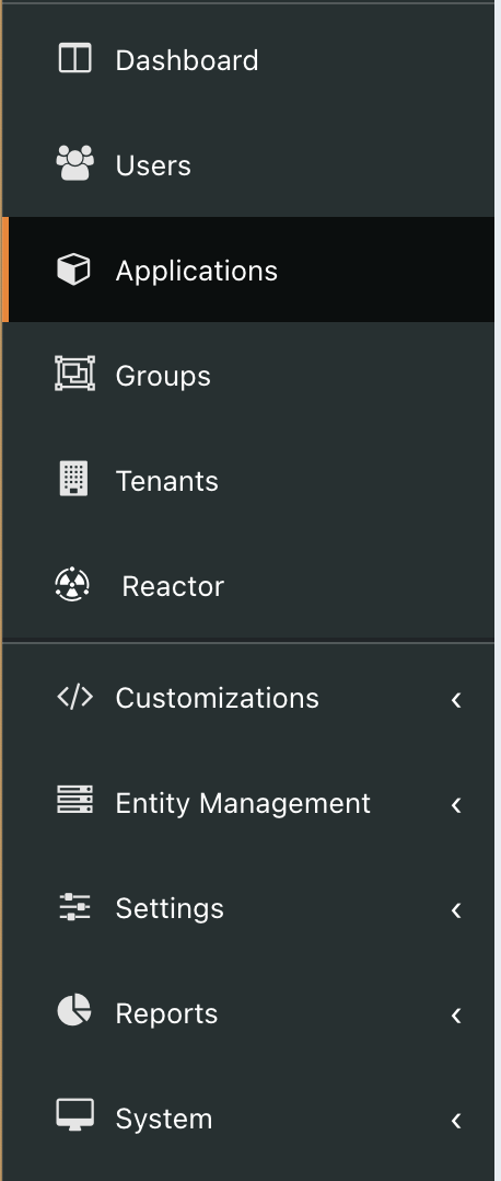 image of sidebar with applications selected