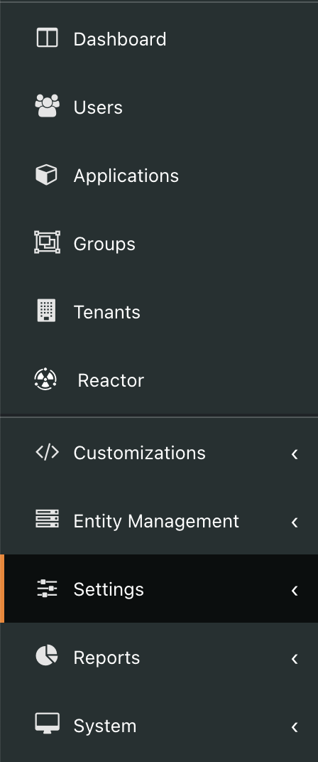 image of sidebar with settings selected